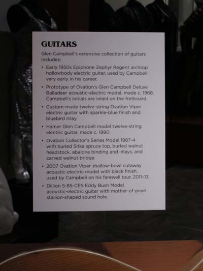 List of guitars on display