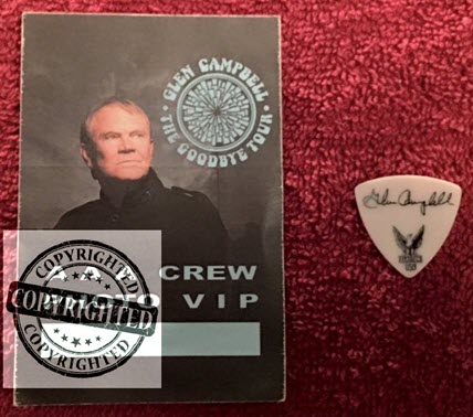 Scott Hoyt's guitar pick and VIP pass from Glen Campbell Goodbye Tour+FB.jpg