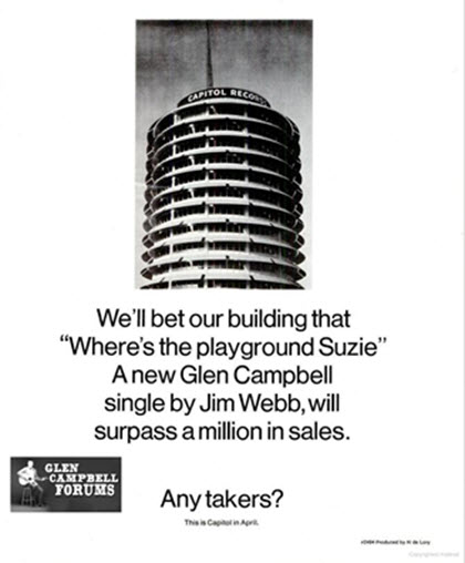 Billboard April 19 1969 Ad by Capitol about Jim Webb and Glen Campbell's Where's the Playground Suzie_GCF.jpg